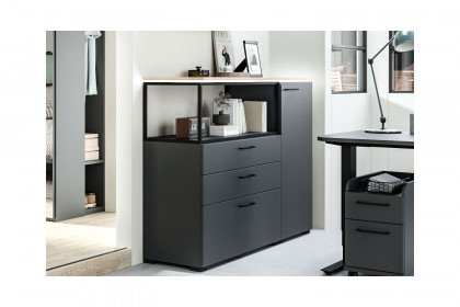 cocoon by rb 305 von Röhr-Bush - Highboard mit Lichtboden graphit matt - Eiche