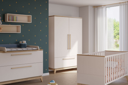 Stiene von Paidi - Kombi-Kleiderschrank 2T1S cashmere-beige - Eiche massiv