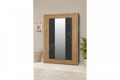 cadre.plus von Röhr-Bush - 3-türiger Schrank dunkelgrau - Votan Eiche - Spiegel