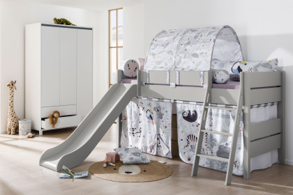 Tiago von Paidi - graues Spielbett mit Rutsche AFRIKA: Leiter, Vorhänge & Zelt