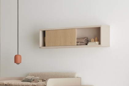 Jonte von Paidi - Wandregal mit Schiebetür cashmere-beige - Stripy-Oak