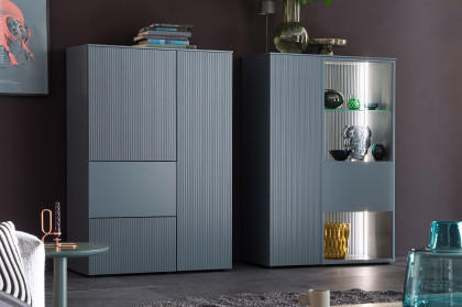 Amaya von SCHÖNER WOHNEN - Highboard-Set in Taubenblau und Rillenstruktur