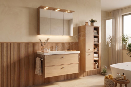 Serie 7300 von Pelipal - Badezimmer in Tropea Eiche mit Midischrank