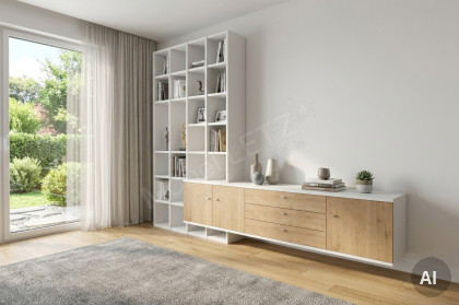 Manhattan von Rietberger - Sideboard mit Regal in Weiß/ Eichenfurnier