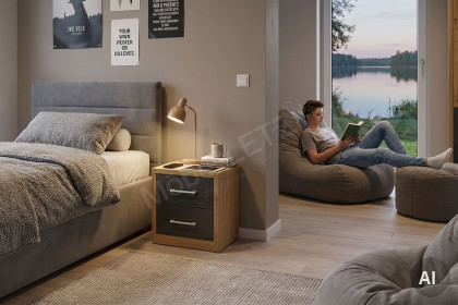 MULTIFLEX von Schlüter Möbelfabrik - Nachtschrank DE LUXE Eiche - schiefergrau
