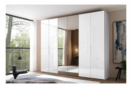 Extenso-sleeping von Staud - weißer Kleiderschrank mit Glas- und Spiegeltüren
