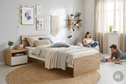 Remo von Paidi - Jugendbett 90x200 cm Bordeaux Eiche - kreideweiß