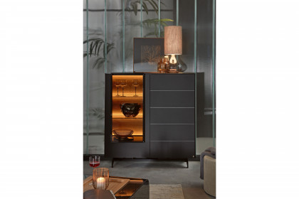Q-Media 2.0 von Musterring - Highboard 090 Lack schwarz/ Mattglas schwarz