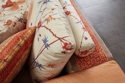 Opera-LE22 von Schröno - Ecksofa rechts orange-beige gemustert