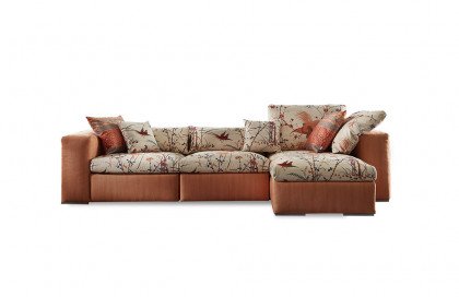Opera-LE22 von Schröno - Ecksofa rechts orange-beige gemustert