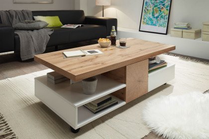 Rennes von A Better Place - Couchtisch weiß/ Eiche inklusive Rollen