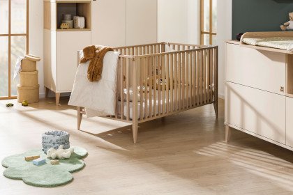 Mila & Ben Steiff by PAIDI - Babybett Naturholz massiv + Umbauseiten beige