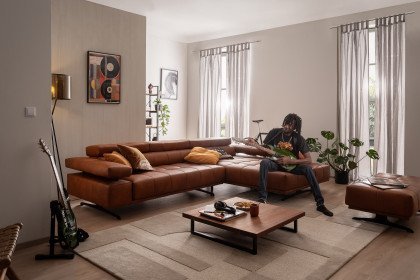 Raimo von ADA Mindful Living - Ledersofa rechts orange-brown