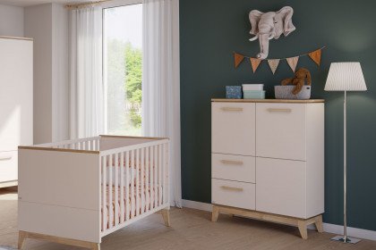 Stiene von Paidi - Highboard ca. 123 cm hoch cashmere-beige - Eiche massiv