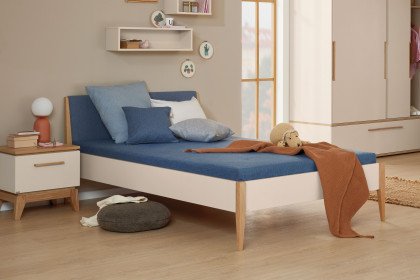 Stiene von Paidi - Traumliege mit gepolstertem Kopfteil beige - Eiche - blau
