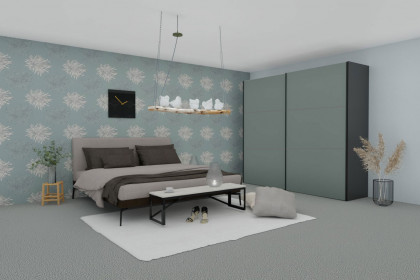Slideline von JUTZLER - Schwebetürenschrank mit Dämpfern schwarz - salbei