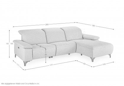 MR 370 von Musterring - Ecksofa Variante rechts platin